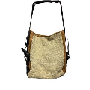 ANTHROPOLOGIE Holding Horses Large Leather Tote Crotchet Brown Beige Bag Purse